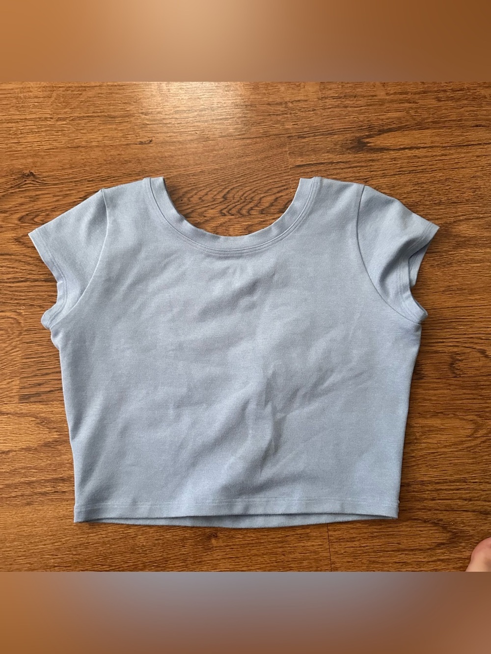 Bombshell Light Blue Crewneck Crop Top size small short sleeve stretchy workout